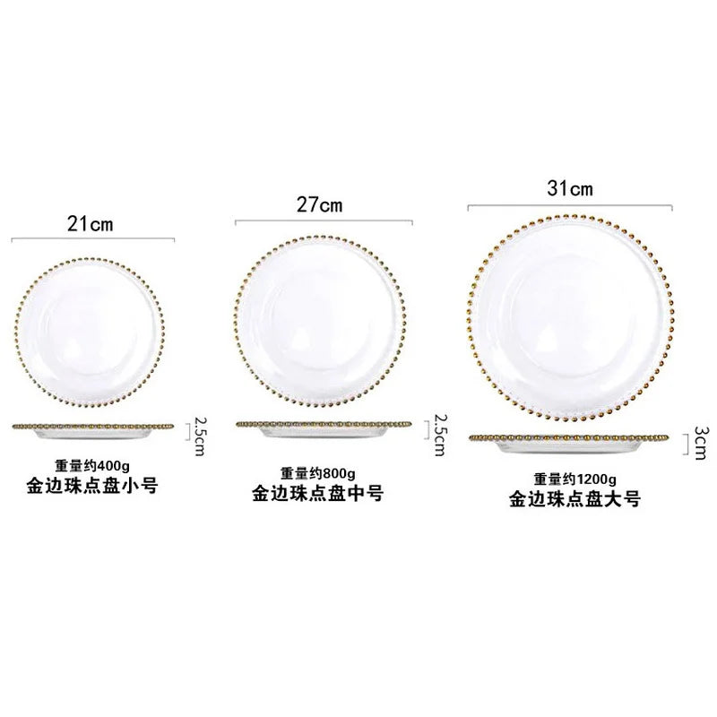 Golden Beads Round Glass Plate