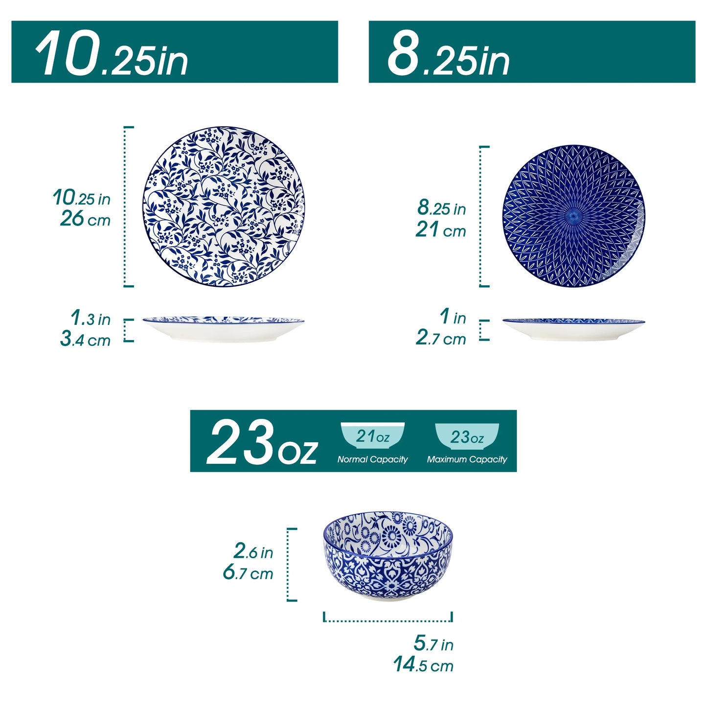 12/24/36 Piece Blue  & White Porcelain Plate Set