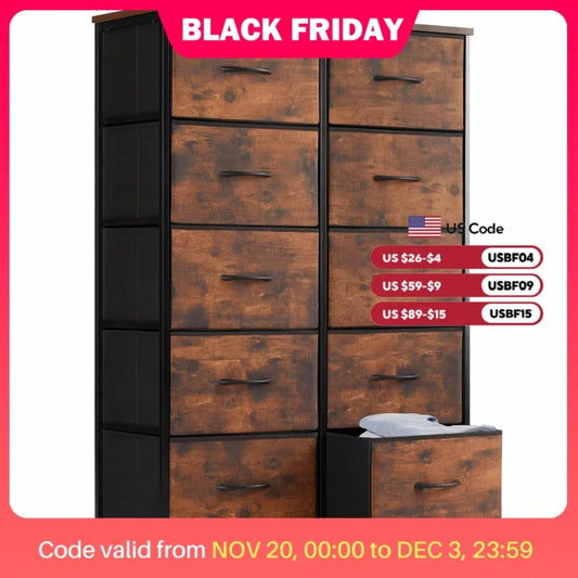 Bedside Table 10 Fabric Drawers Wardrobe Steel