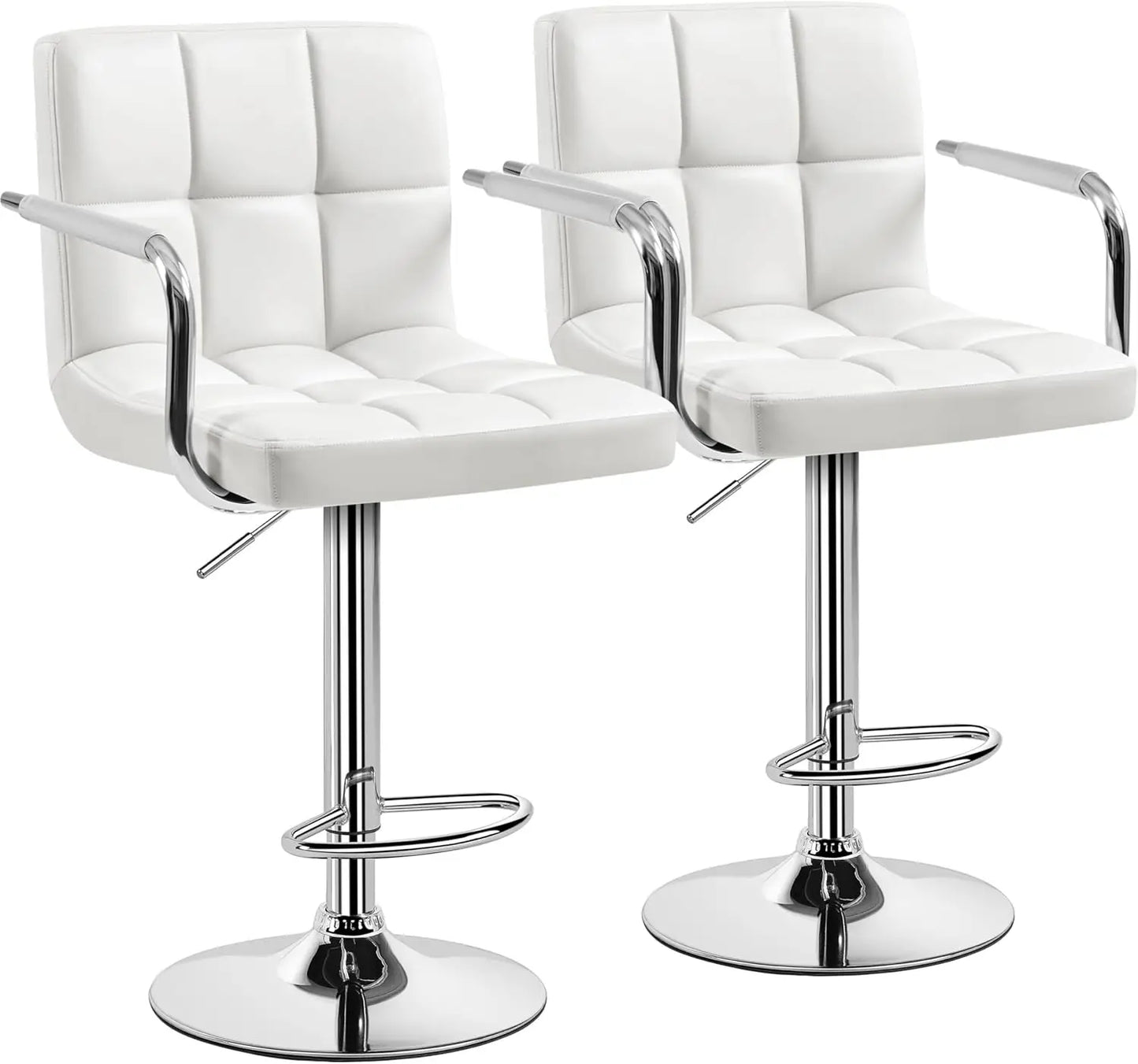 Bar Stools Set 2, Leather Adjustable Swivel