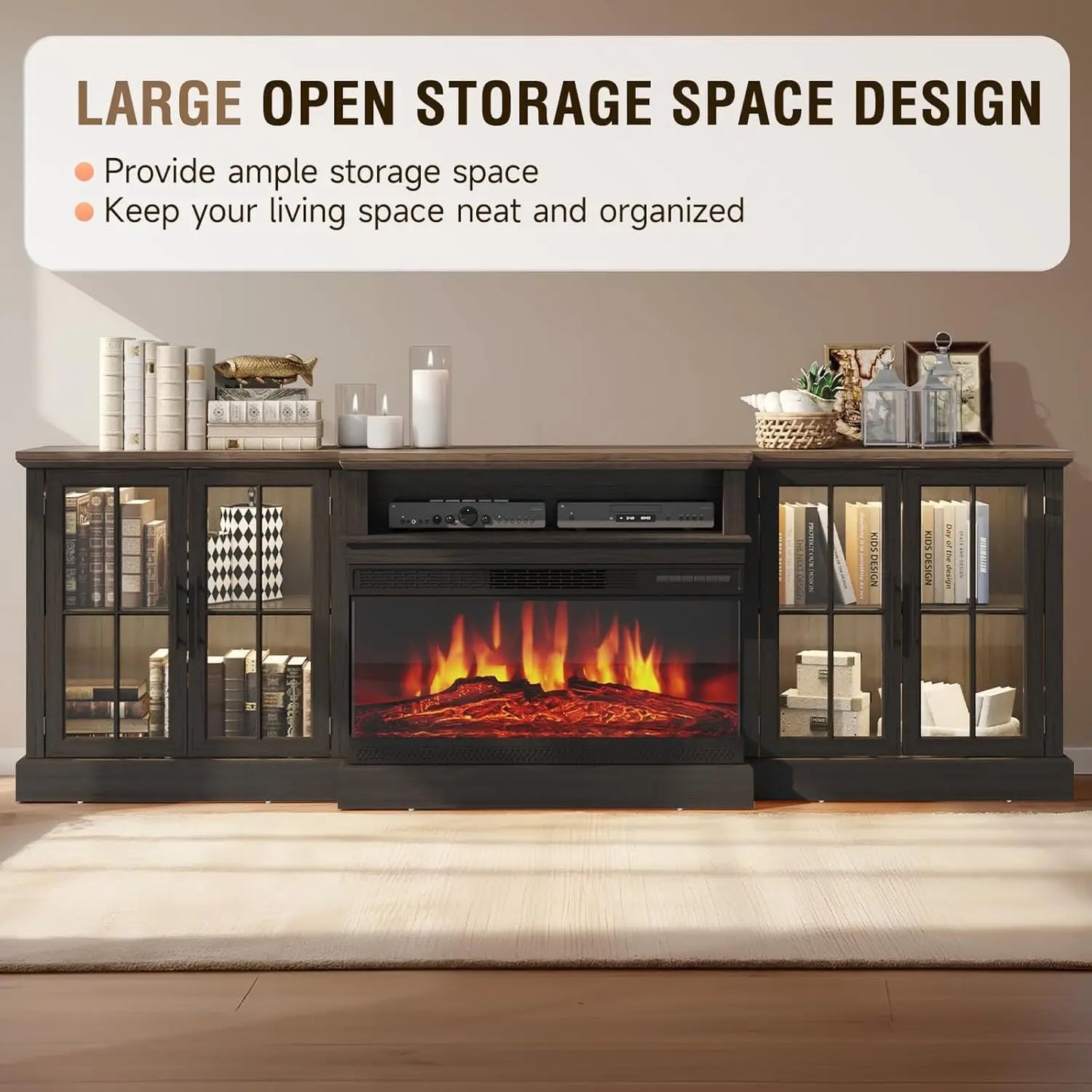 98" Farmhouse TV Stand With 36" Fireplace