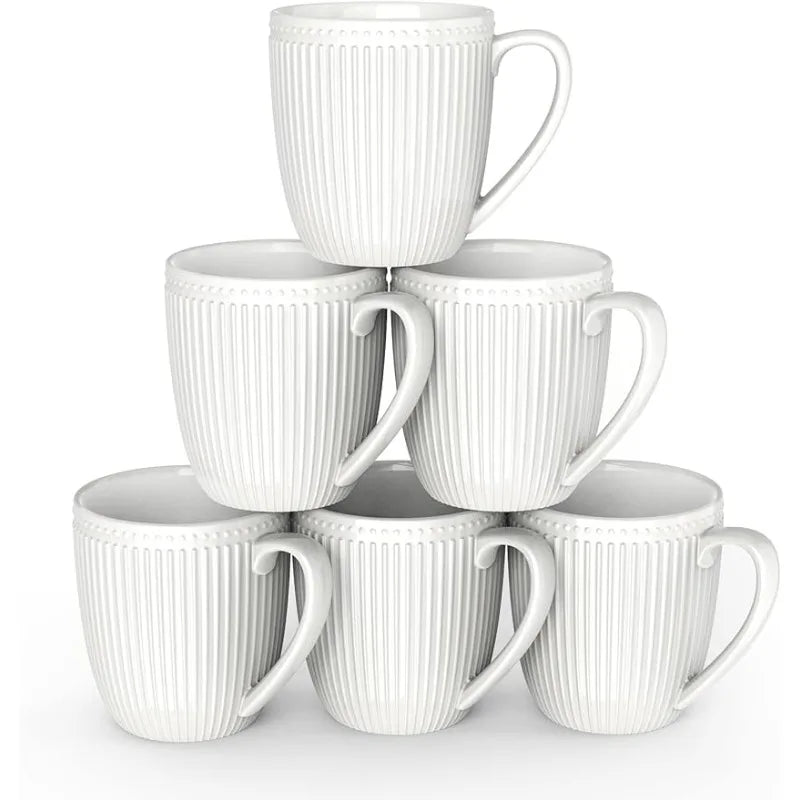Set of 6, 16 Oz White Porcelain Mug Set