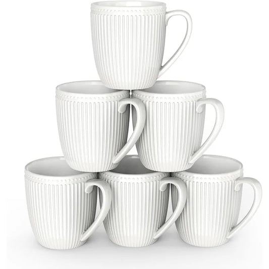 Set of 6, 16 Oz White Porcelain Mug Set