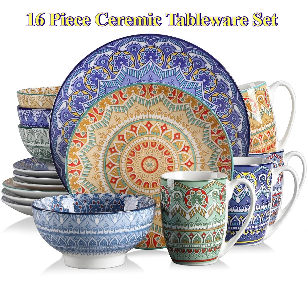 Patterned Ceramic Tableware 16PCS