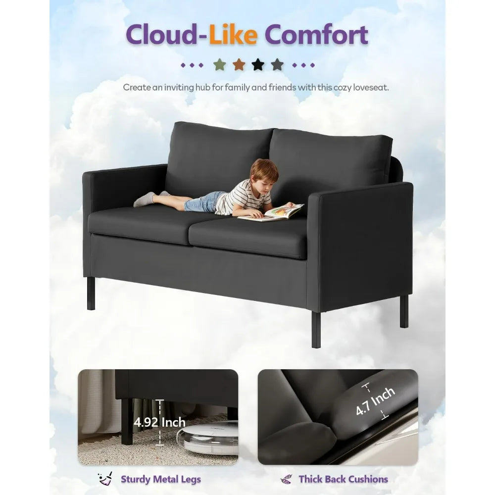 Black Faux Leather 2 Seater Love Seat