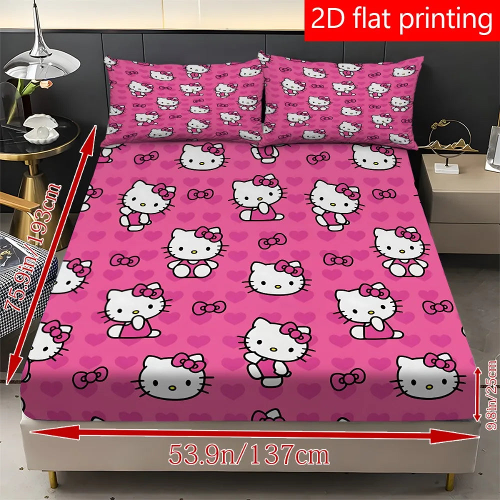 3pcs Pink Hello Kitty Heart Pattern Bed Set