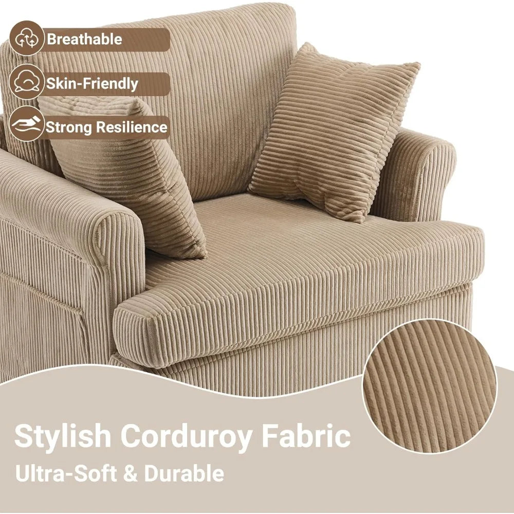 Swivel Accent Chair ,Oversized Seat Armchair W/2 Pillows