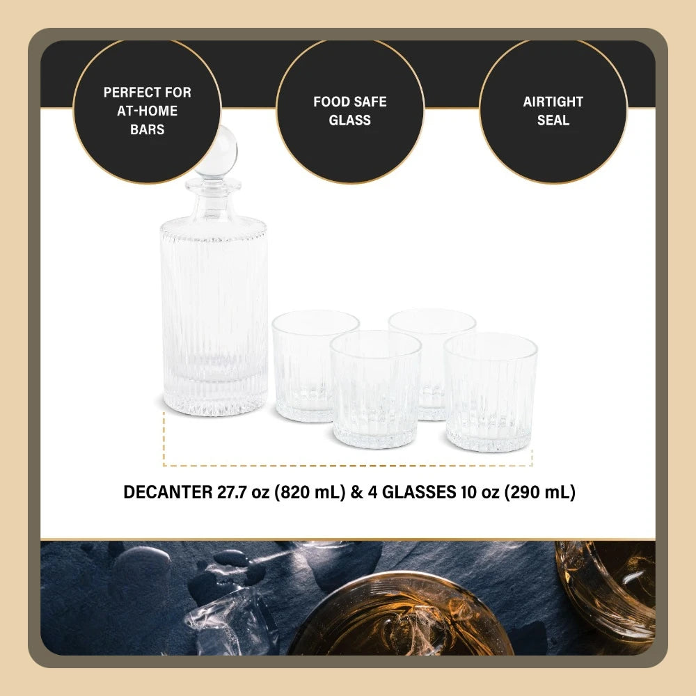 Whiskey Decanter Cocktail Glasses, 5-Piece Set