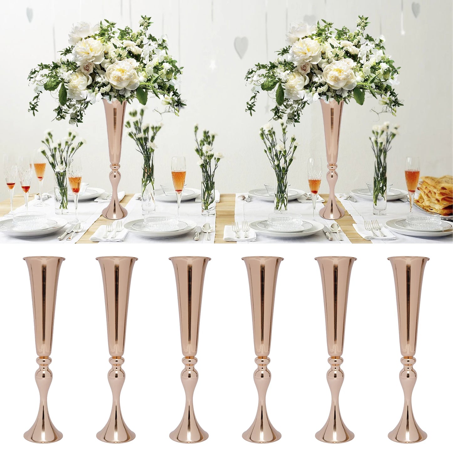6 PCS Gold Trumpet Vases