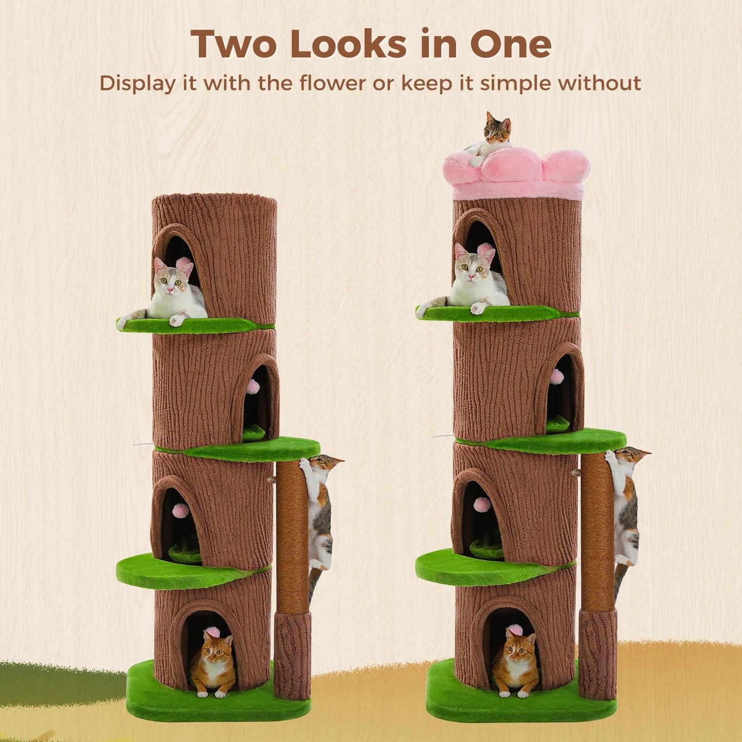 Large Cat Tree with 4 Spacious Condos