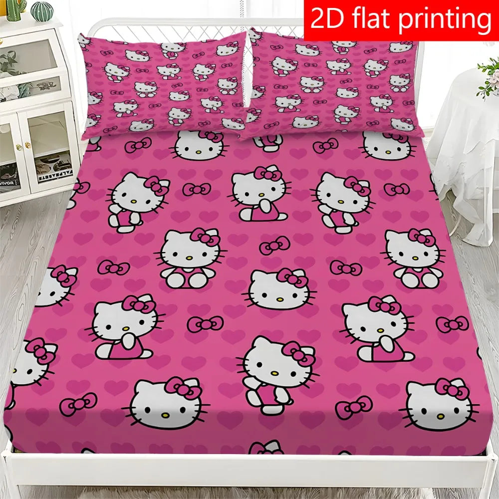 3pcs Pink Hello Kitty Heart Pattern Bed Set