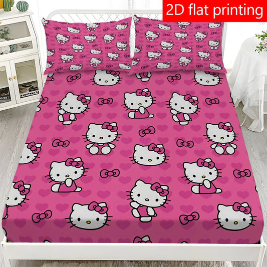 3pcs Pink Hello Kitty Heart Pattern Bed Set