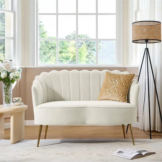 Modern Velvet Loveseat Sofa with Flower Shaped