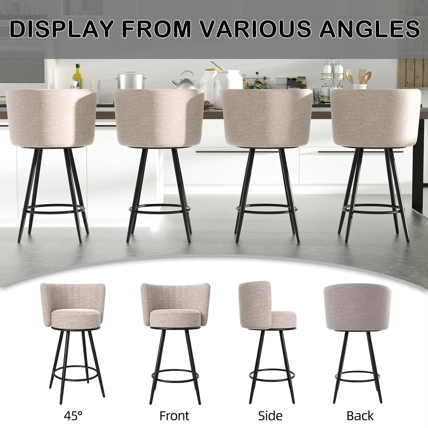 Bar Stools Set of 4, 27" Tufted Modern Counter Height Bar Stools