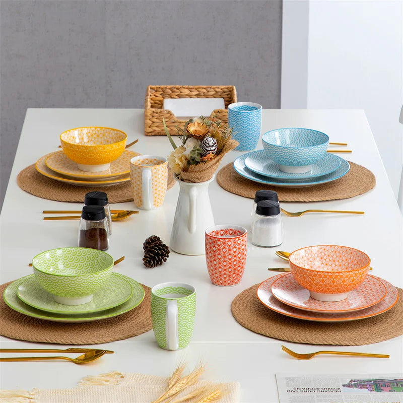16Pieces Porcelain Multi-Color Dinnerware Set