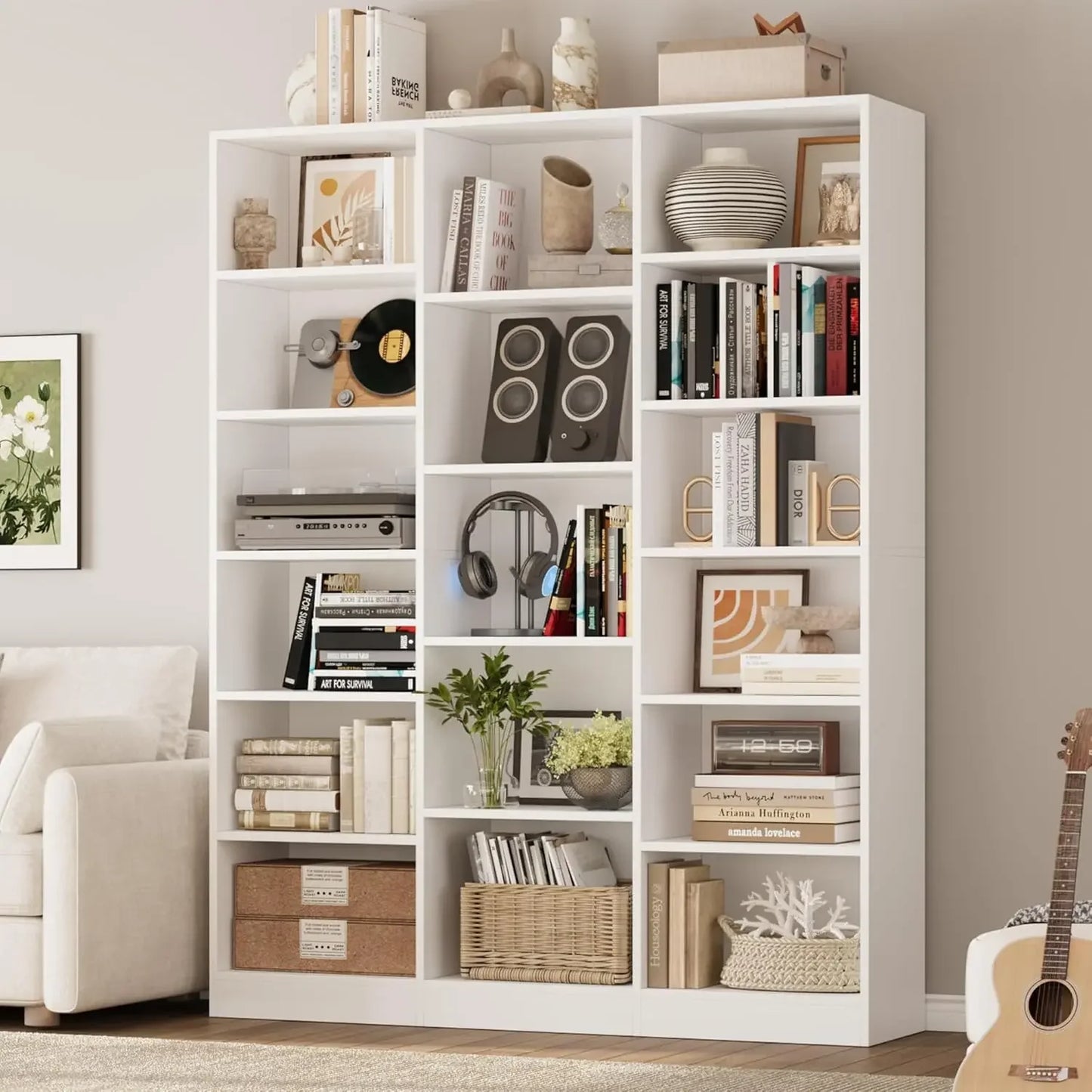 Triple Wide Bookshelf, 6 Tier74'' Tall