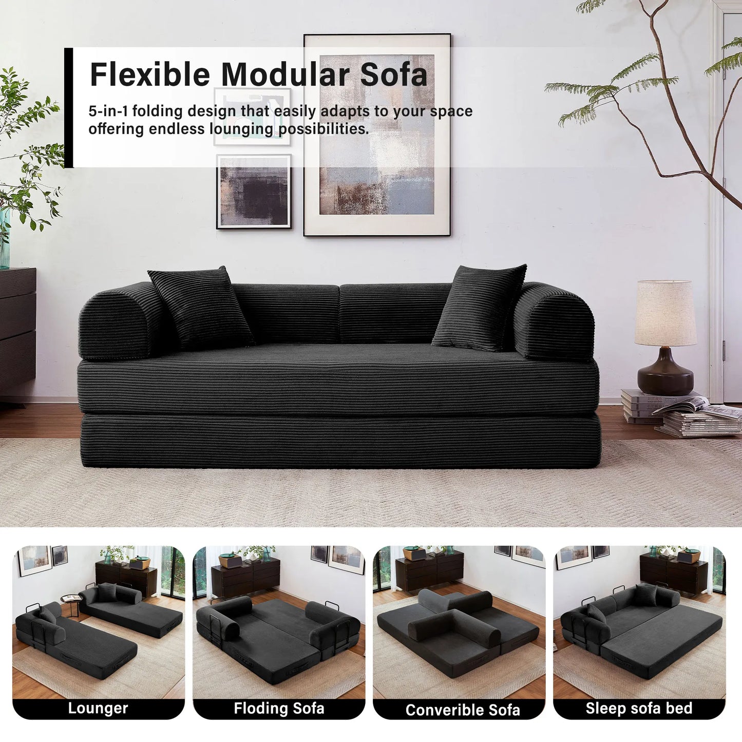 Foldable Convertible Futon Sleeper Sofa Bed