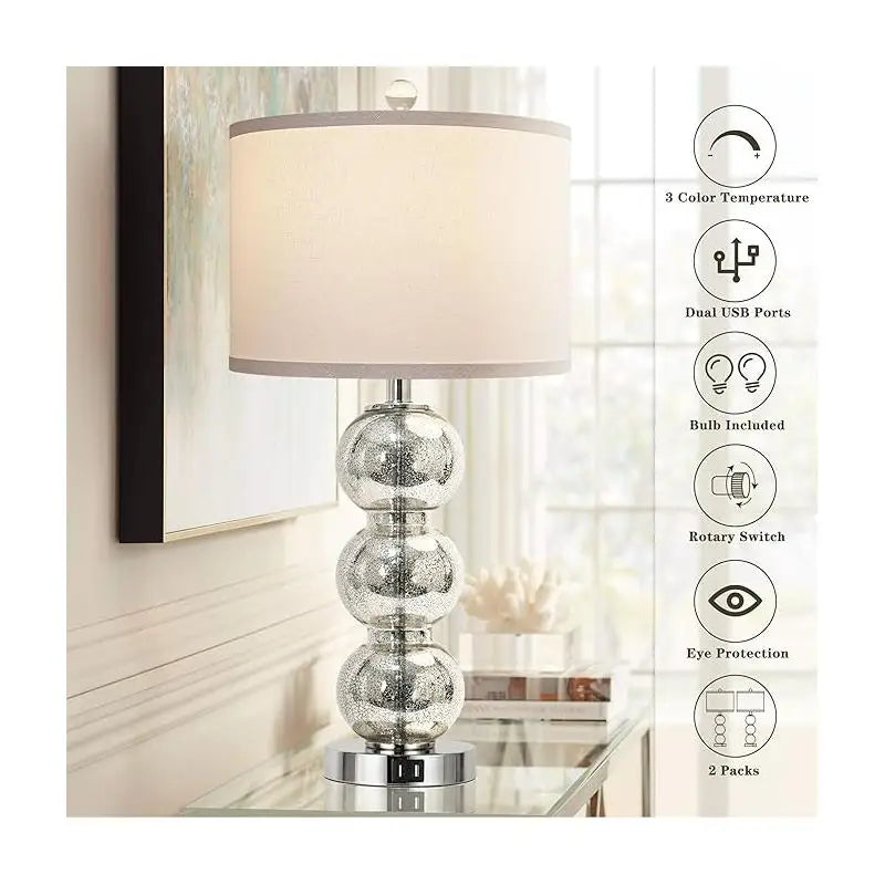 Set of 2 -27" Tall Glass Triple-Sphere Table Lamps