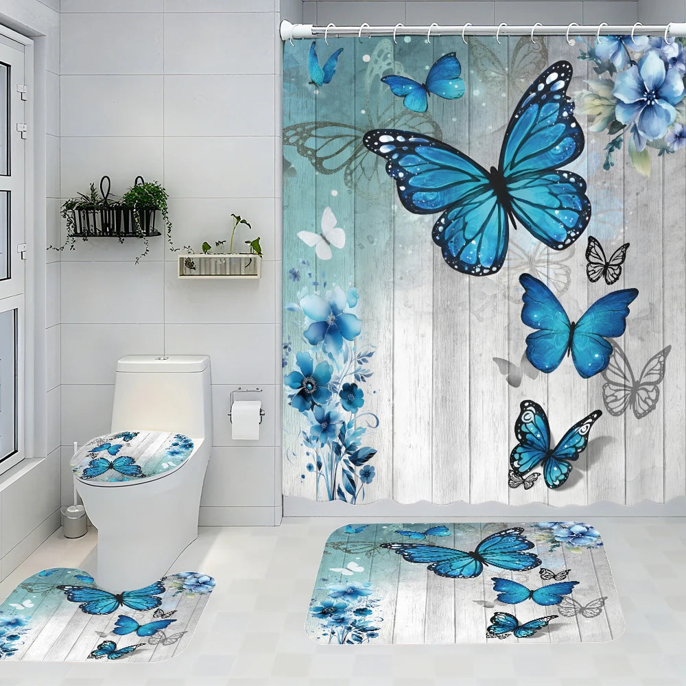 Blue Butterfly Bathroom Four-piece Set