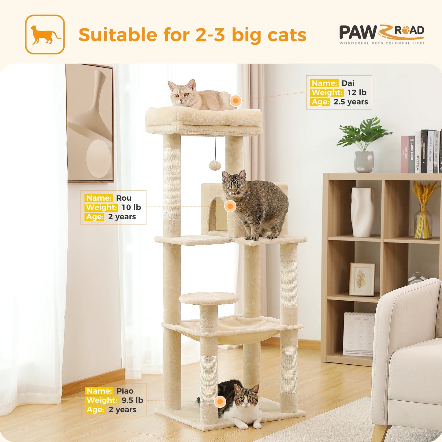 Cat Tree For Indoor Cats 5-Level Cat Tower