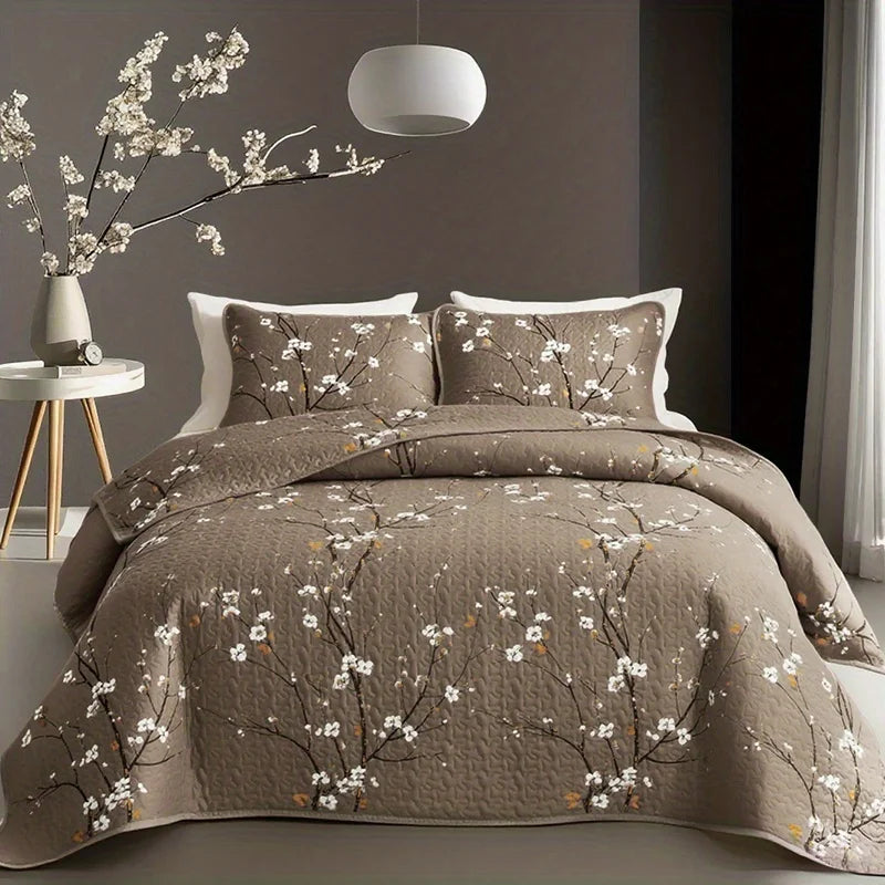 Multi-Color Fresh Plum Blossom Printed Quilted Quilt