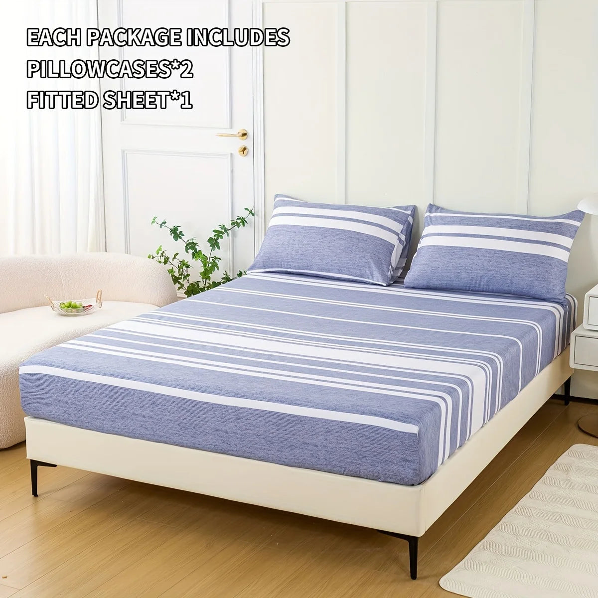 3-Piece Striped Fitted Sheet Set