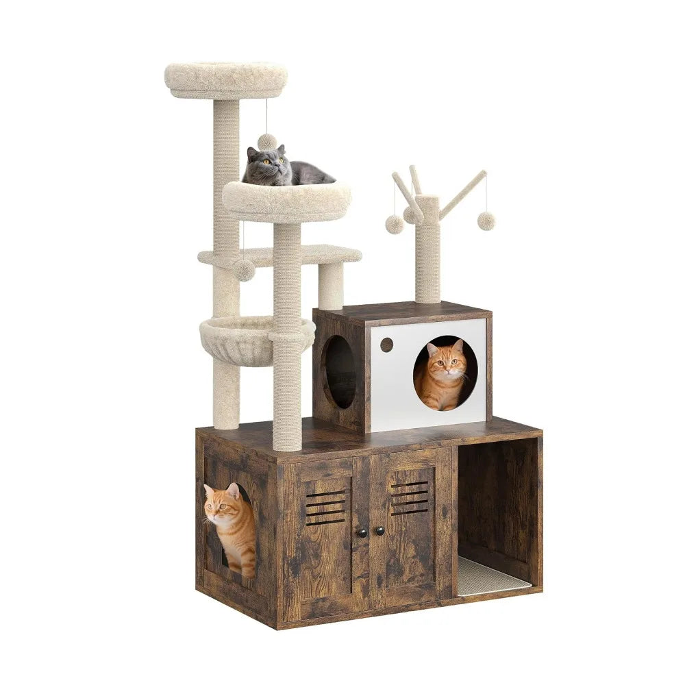 Cat Tower with Litter Box Enclosure, 2-in-1 Modern Cat Tree