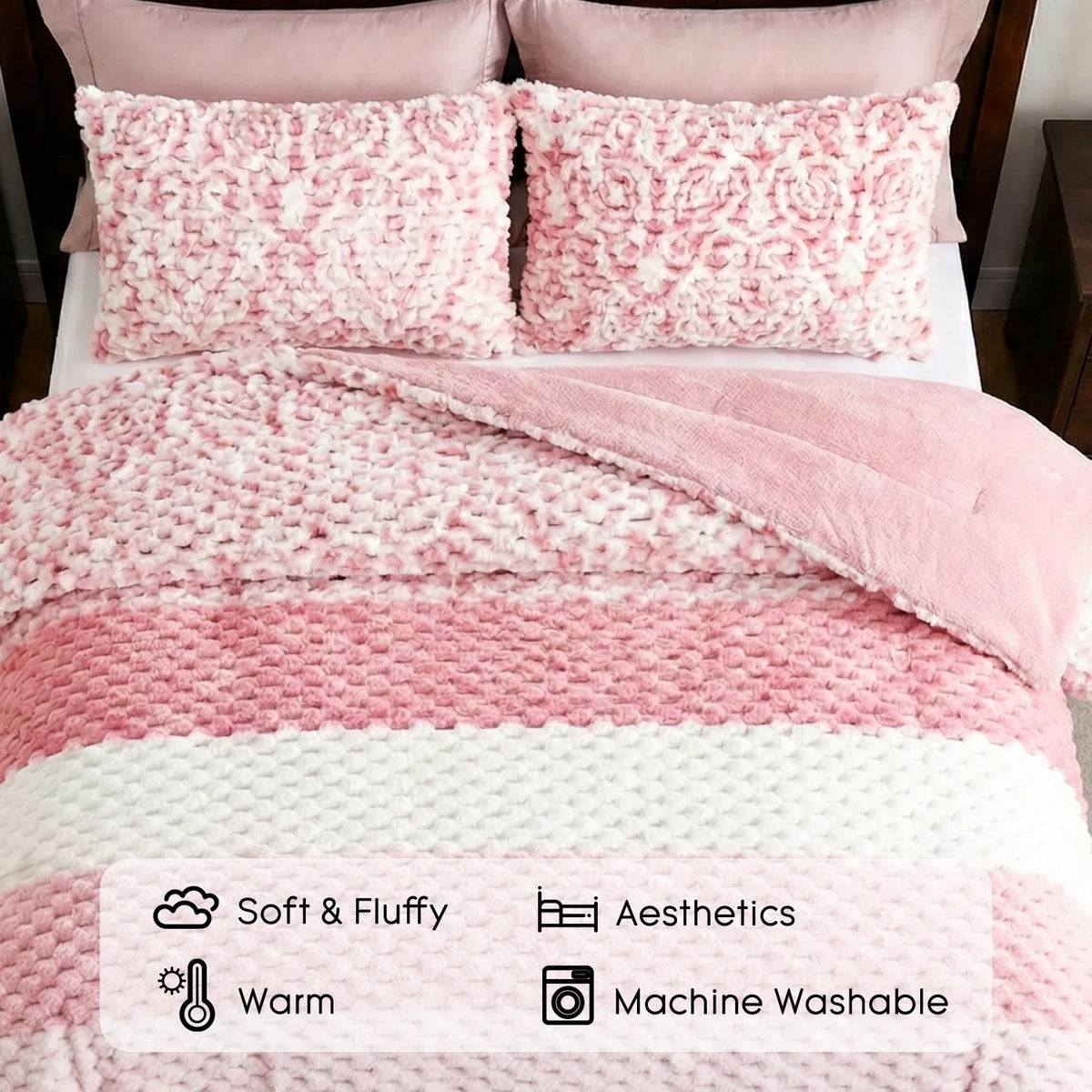 3 Pcs Luxury Faux Fur Rabbit Comforter Set