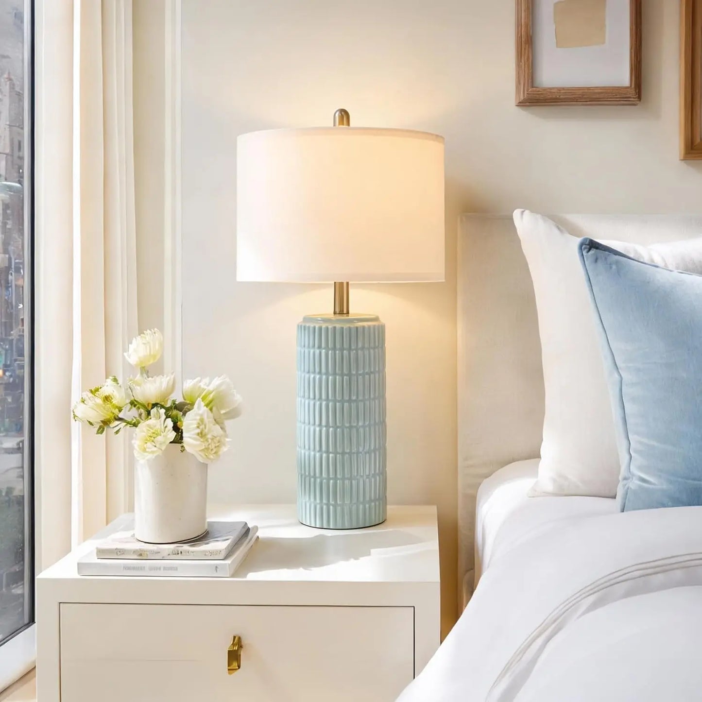 23" Light Blue Table Lamps Set Of 2