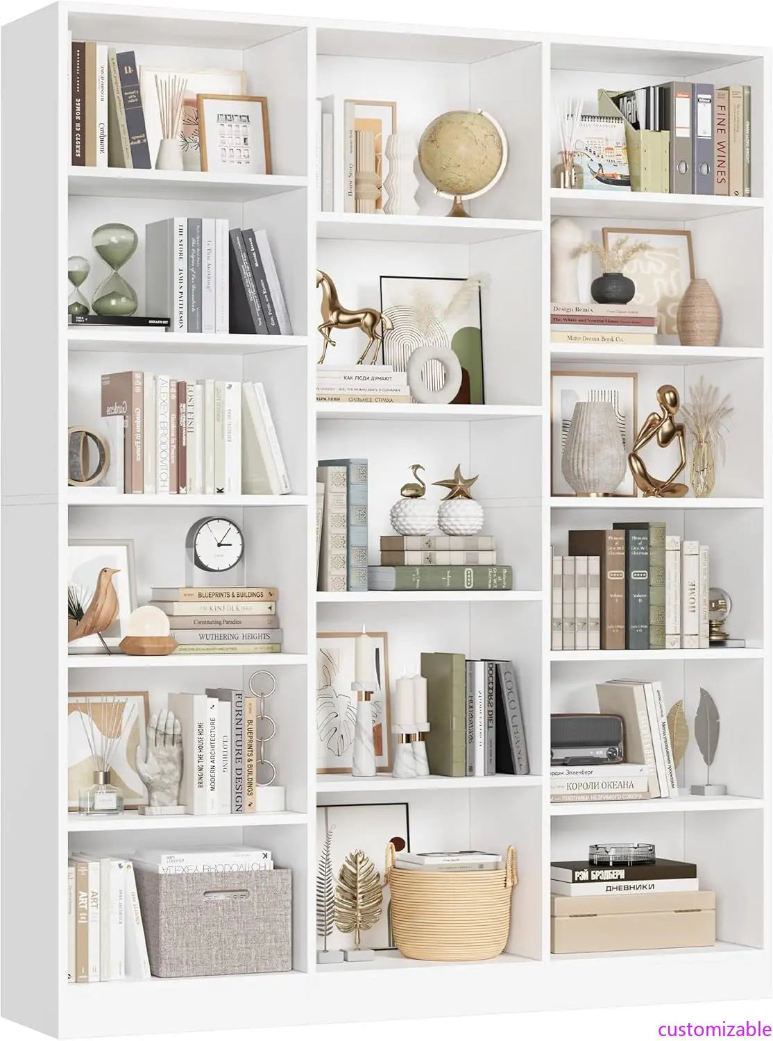 Triple Wide Bookshelf, 6 Tier74'' Tall