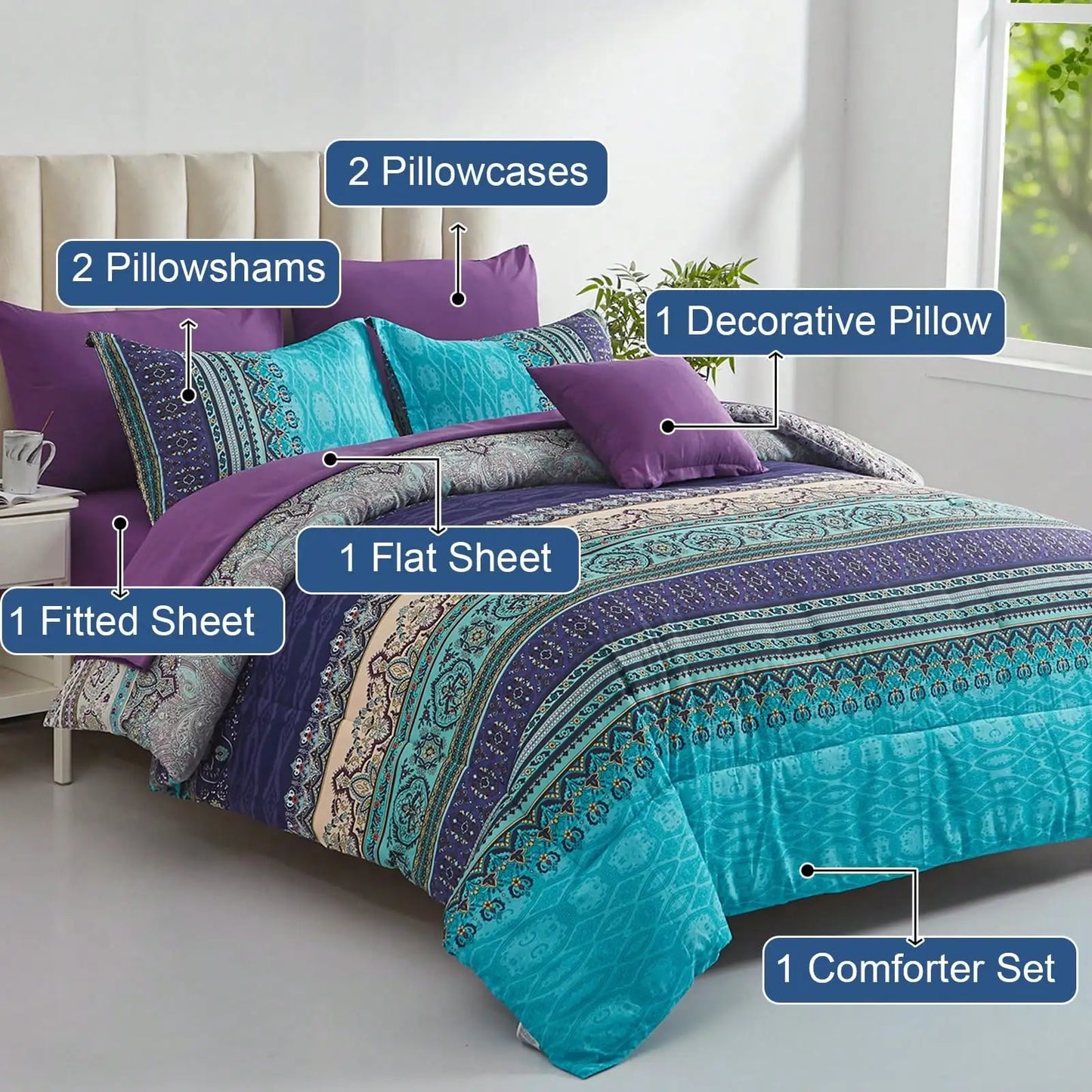 8PCS Boho Striped Comforter Set