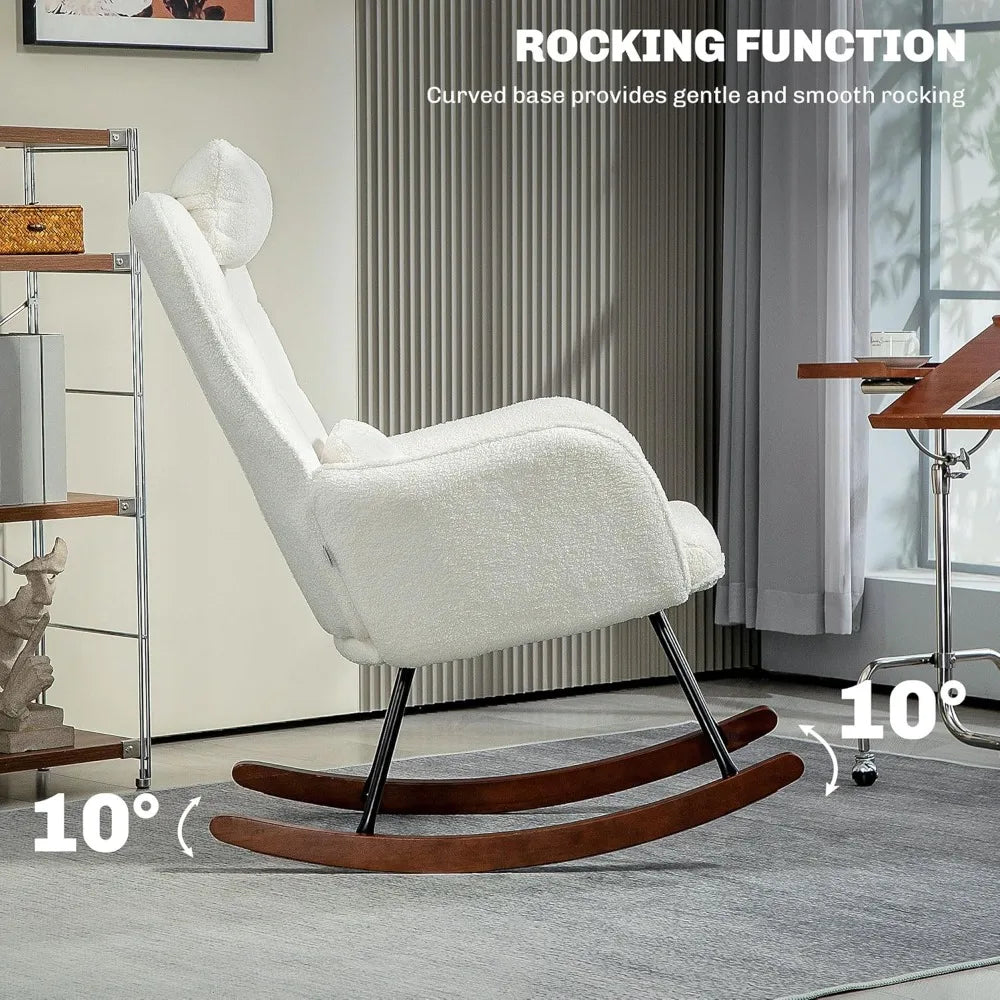 Rocking Chair With Headrest And Lumber Pillow