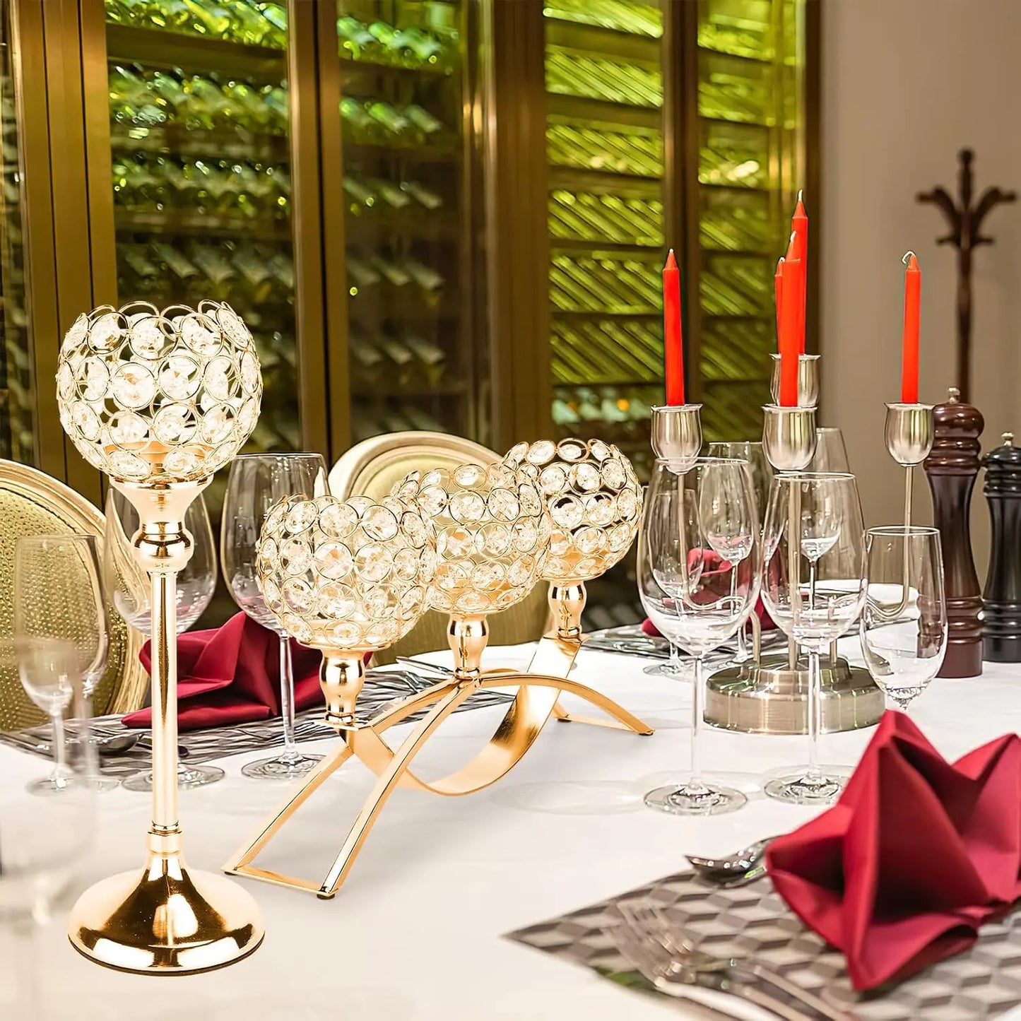 Gold Crystal Candle Holders 3 Arms 