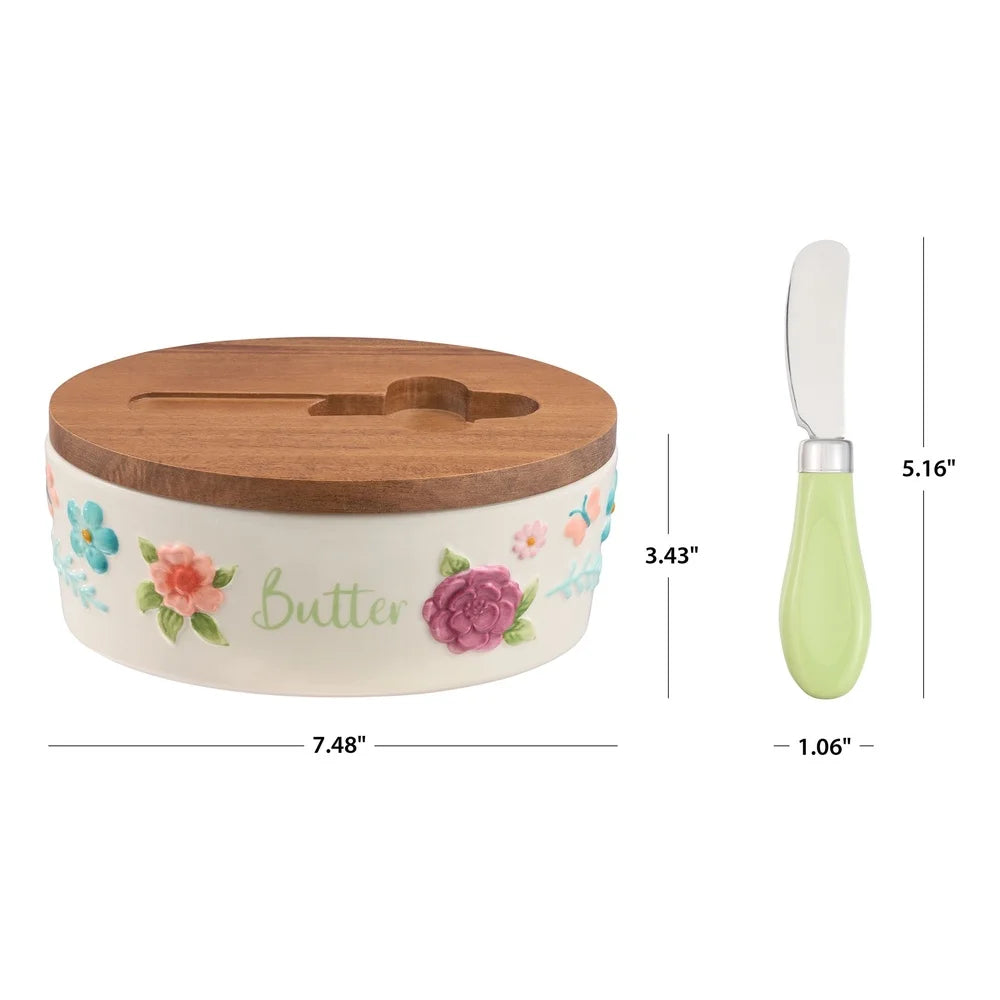 Painted Meadow Butter Dish Set With Knife