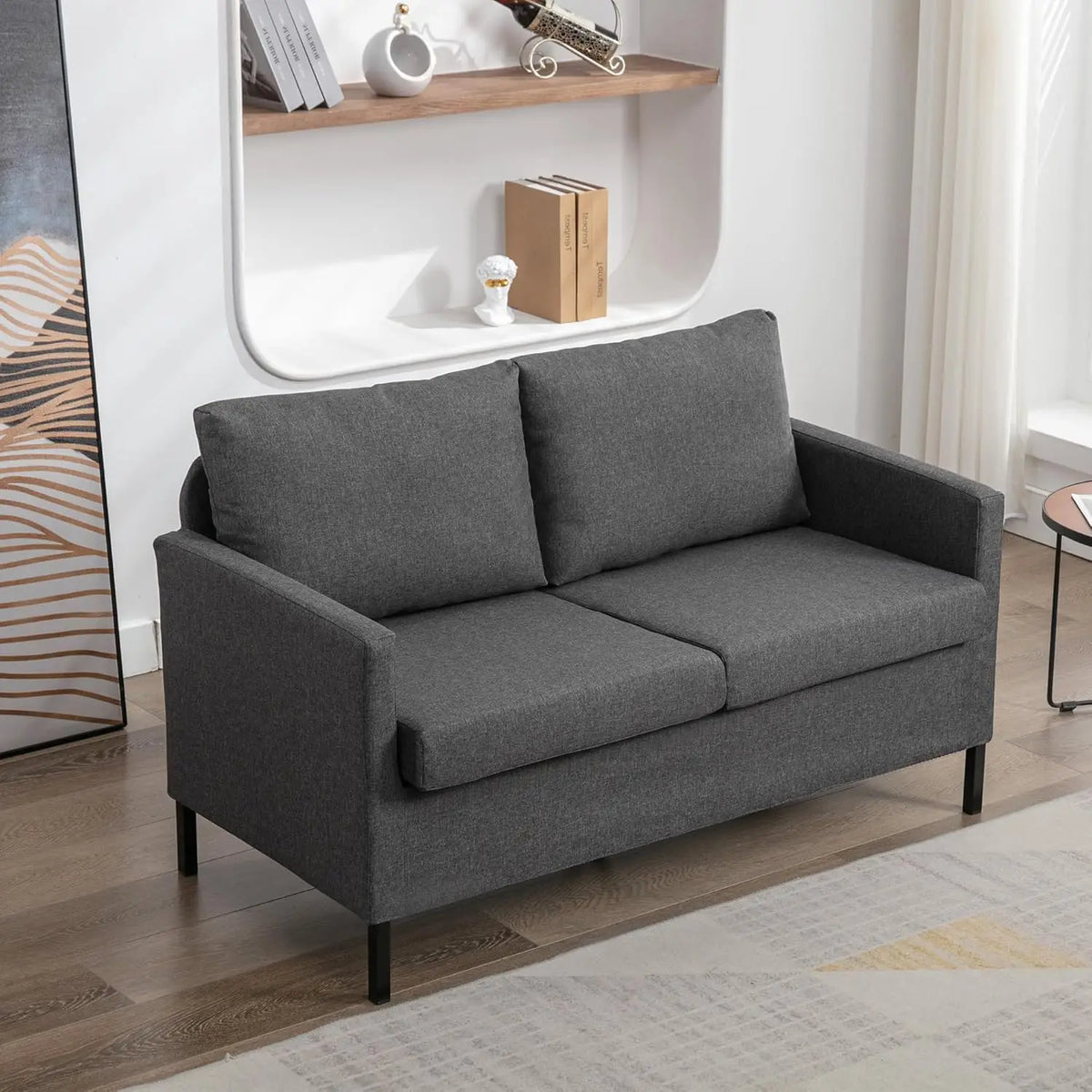 Black Faux Leather 2 Seater Love Seat