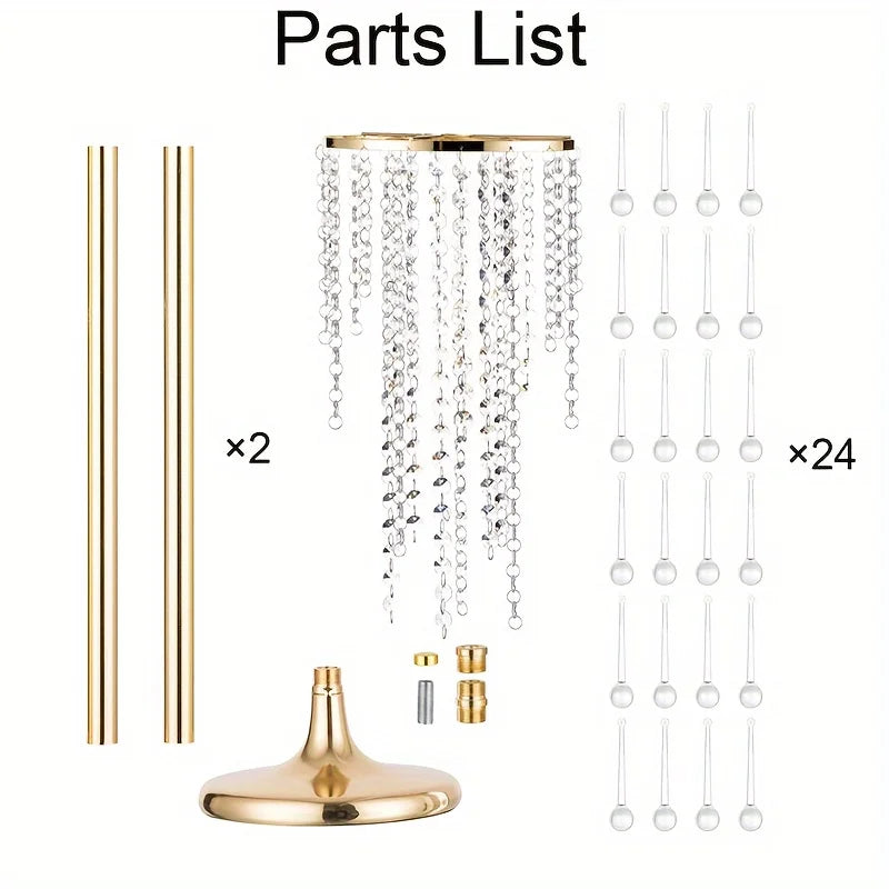 Set of Metal Gold Vases, Chandelier Crystal