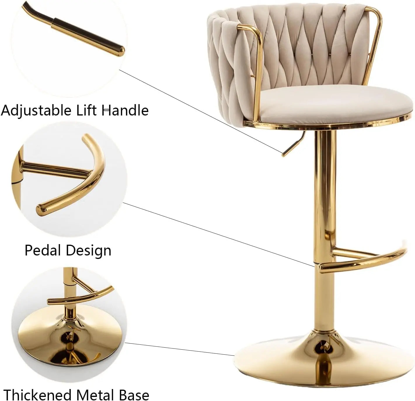 Gold Velvet Bar Stools Set of 3