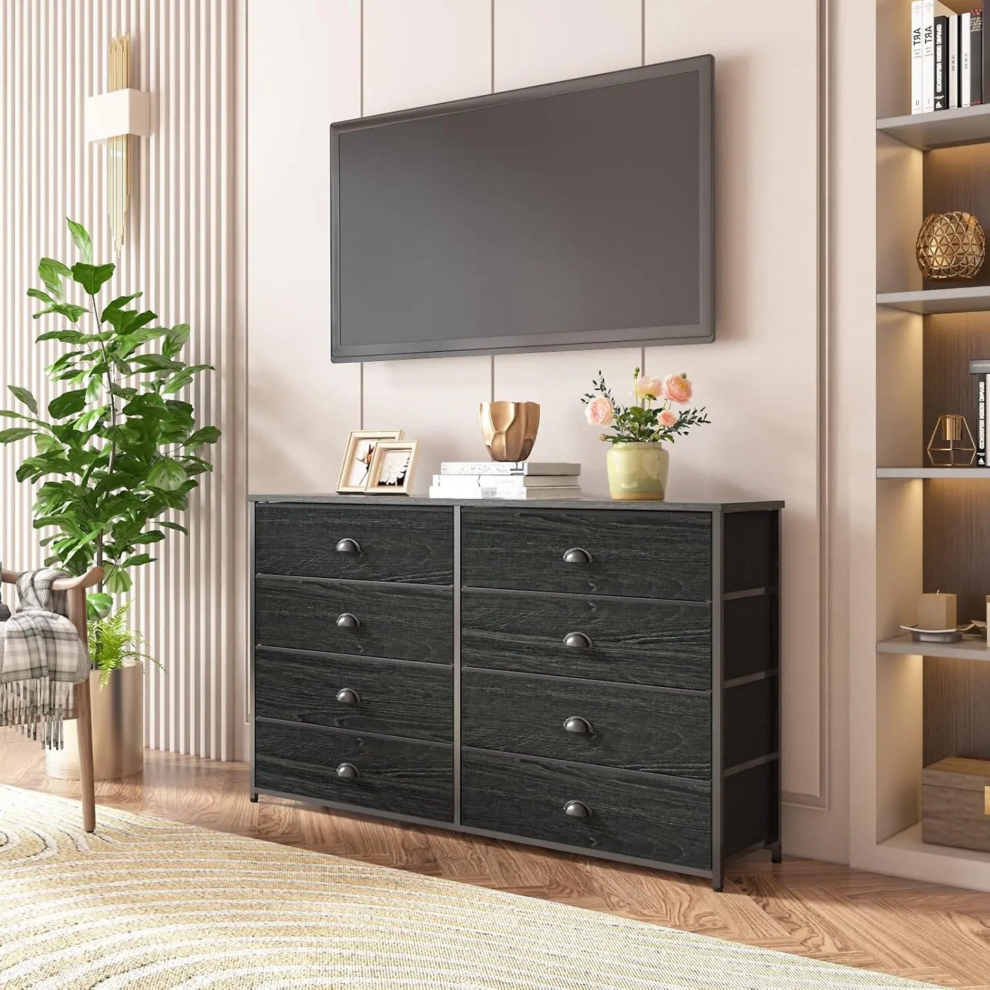 Wide Dresser with 8 Fabric Drawers