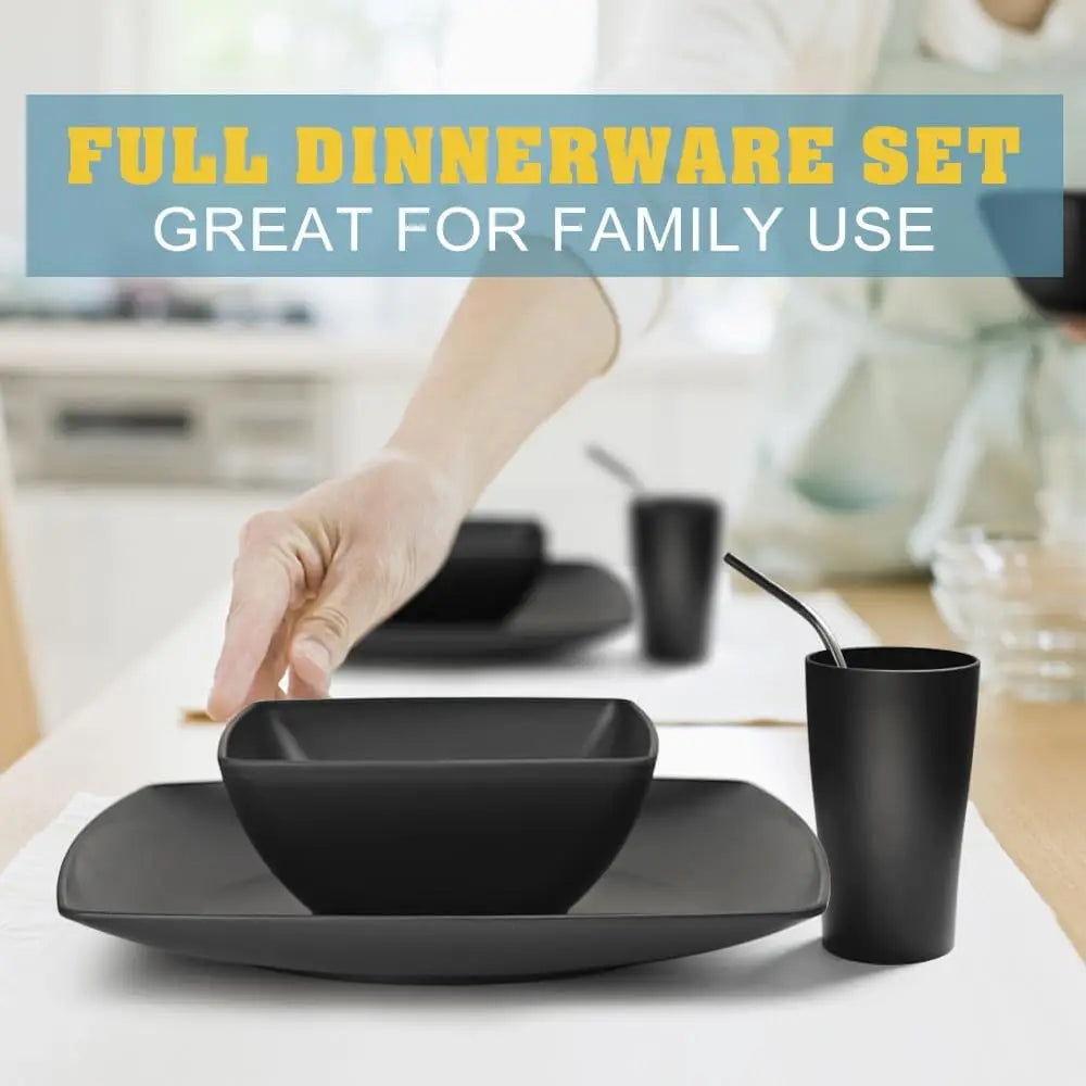 56-piece Flatware Kitchen Plastic Square Dinnerware