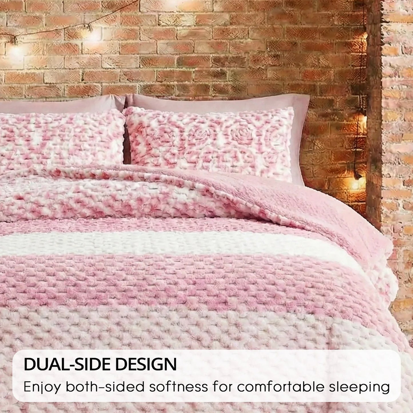 3 Pcs Luxury Faux Fur Rabbit Comforter Set