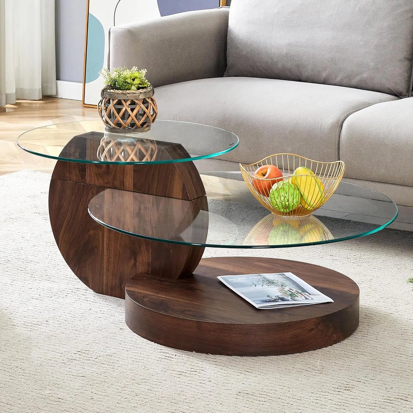 42" 3-Tier Round Glass Coffee Table