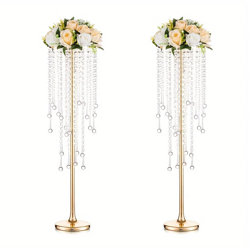 Set of Metal Gold Vases, Chandelier Crystal