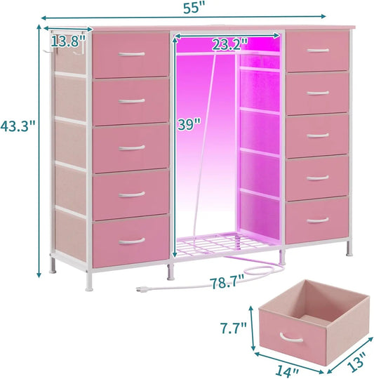 2-in-1 Dresser With Hanging Rack,10 Drawers Dresser