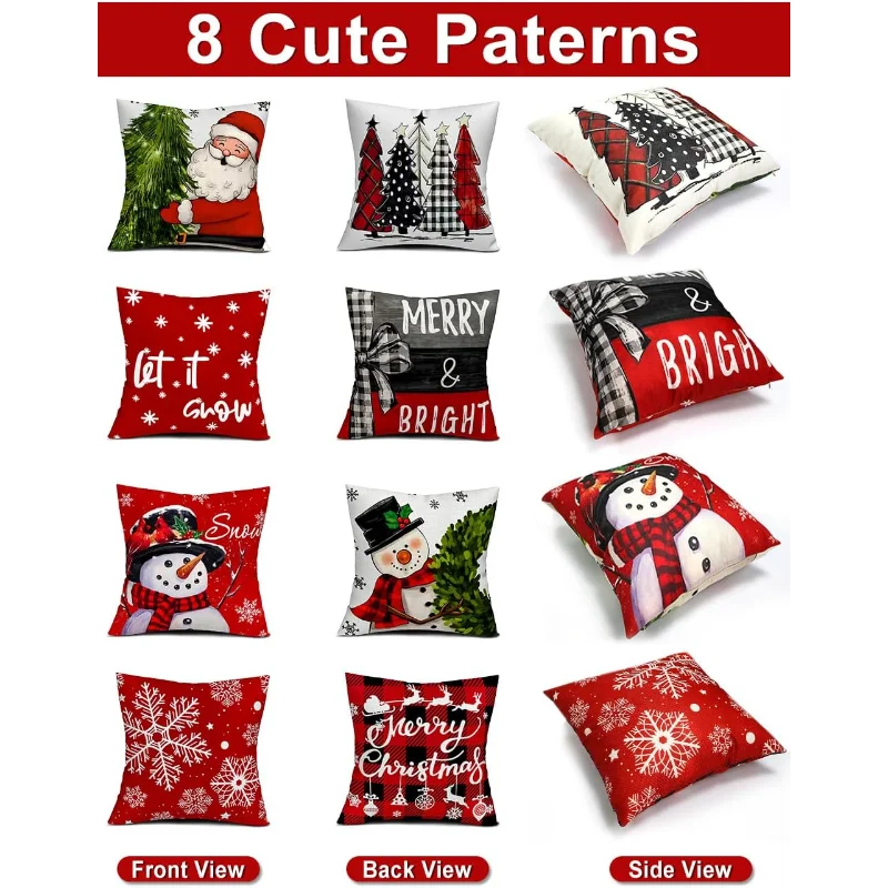 Set of 4 Double-Sided Print Christmas Pillow