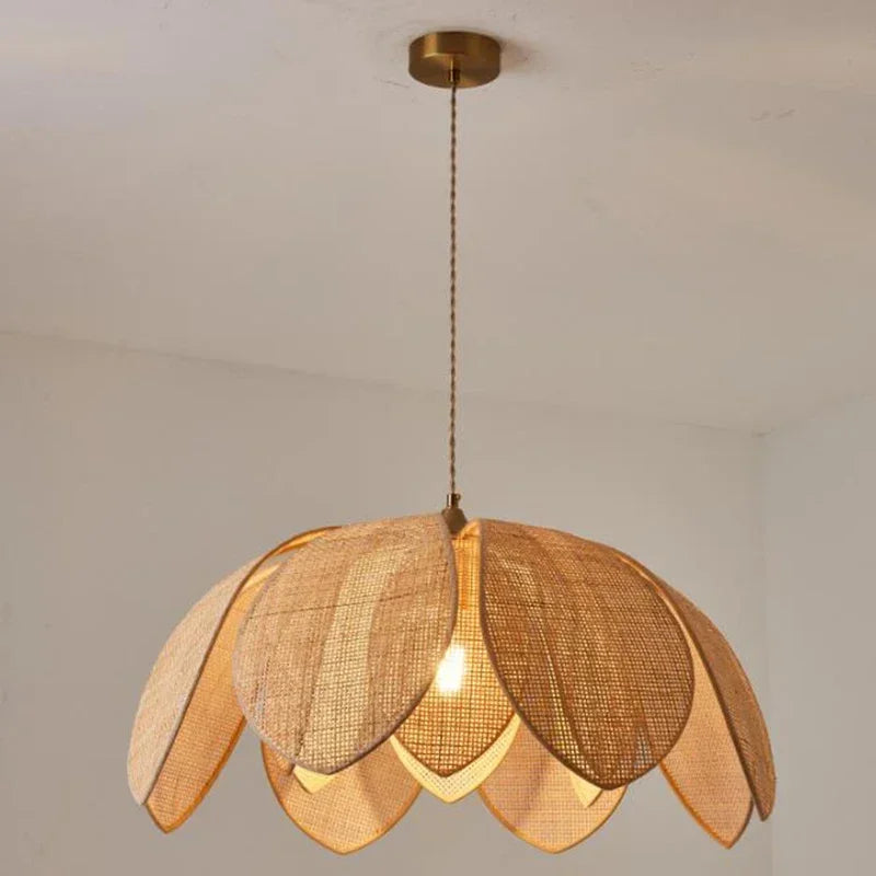 Chinese Style Natural Rattan Petal Pendant Light