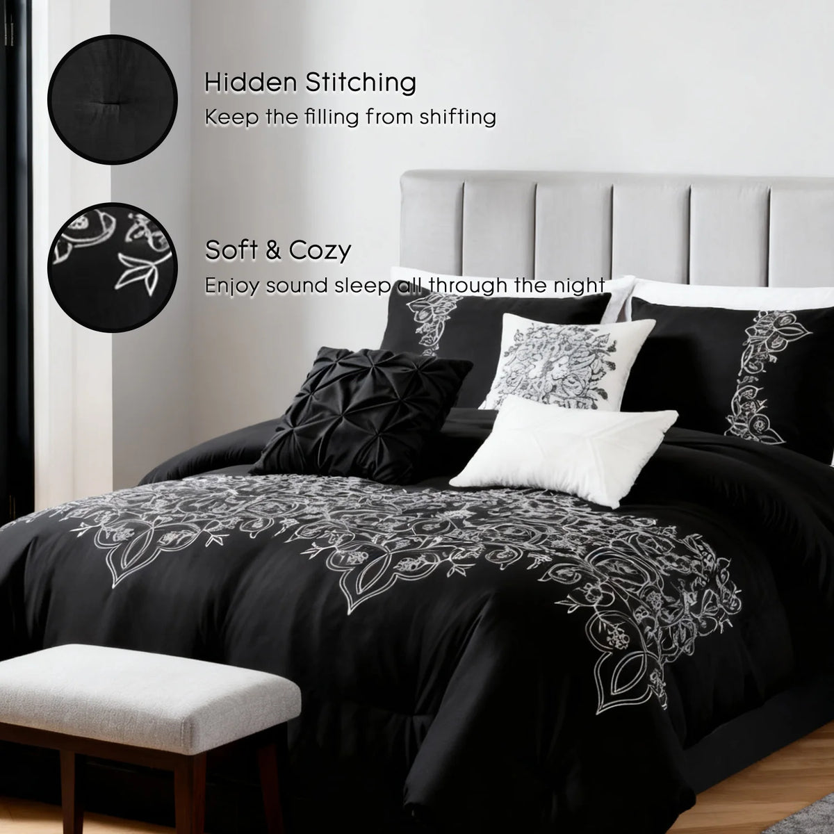 6 Pcs Embroidery Bed Comforter Set