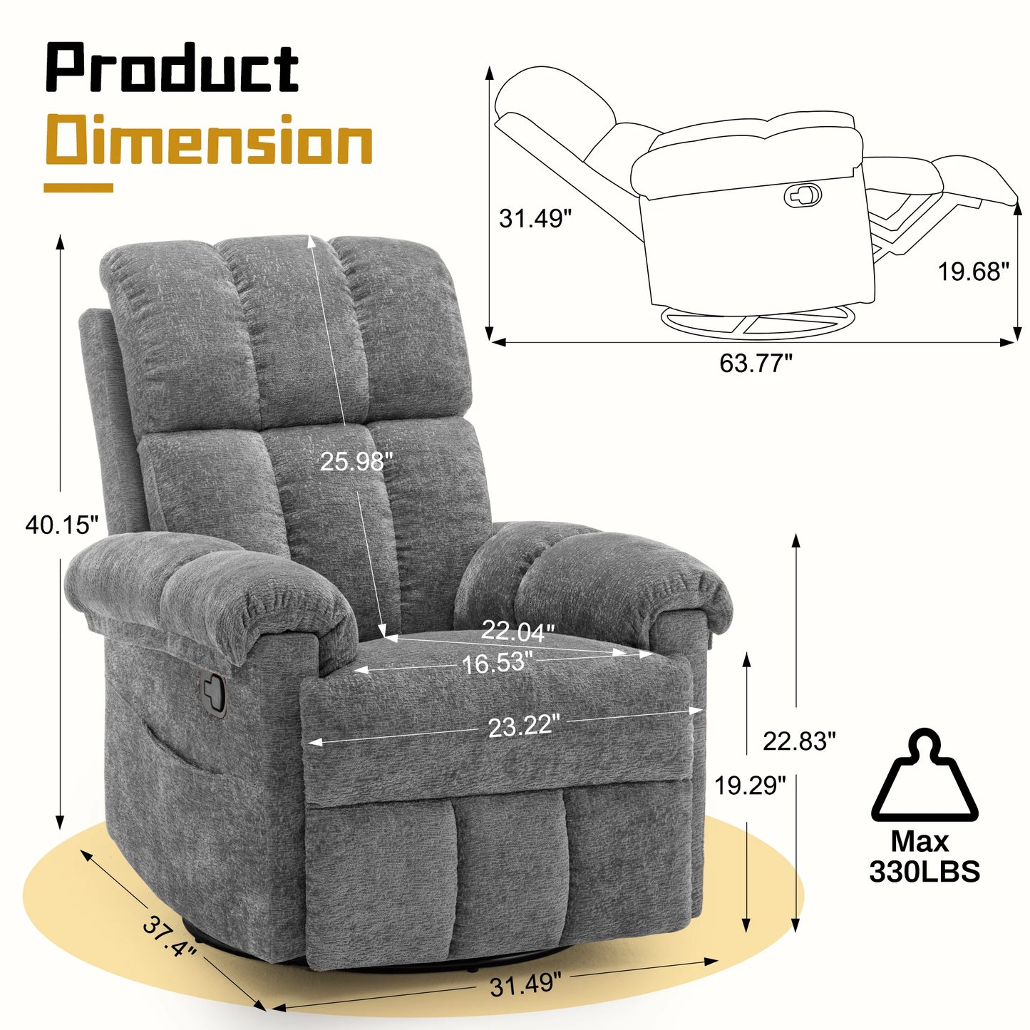 Swivel Rocker Recliner Chair With Side Pockets