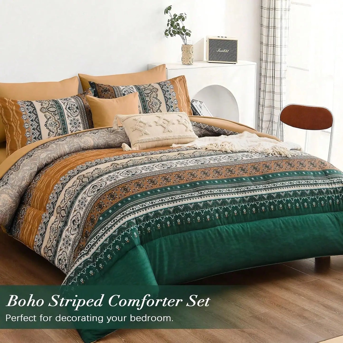 8PCS Boho Striped Comforter Set