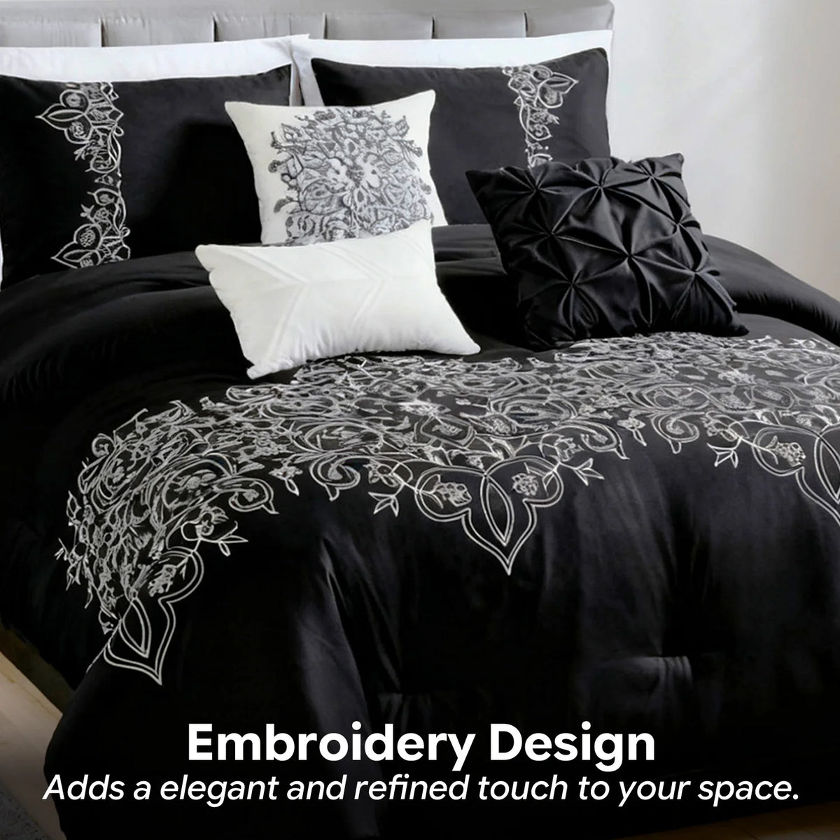 6 Pcs Embroidery Bed Comforter Set