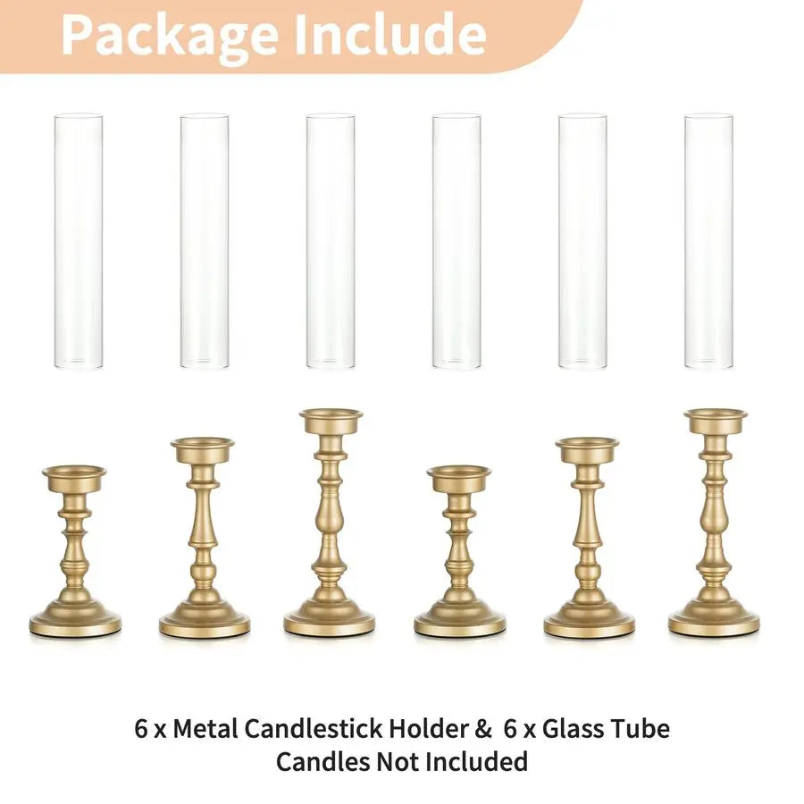 Gold Candlestick Holders Bulk Set Of 6